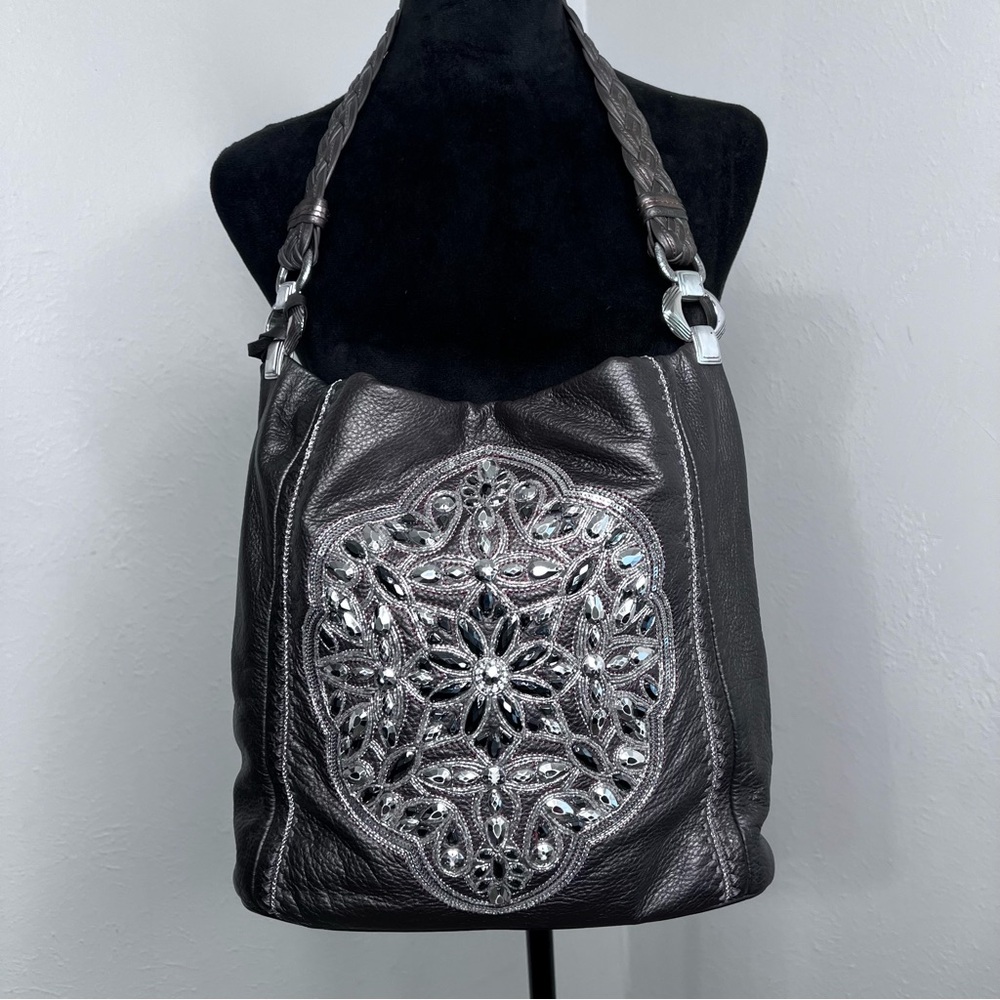 BRIGHTON Women’s Anju Masterpiece Sequin  Soft Leather Dark Brown Shoulder Bag